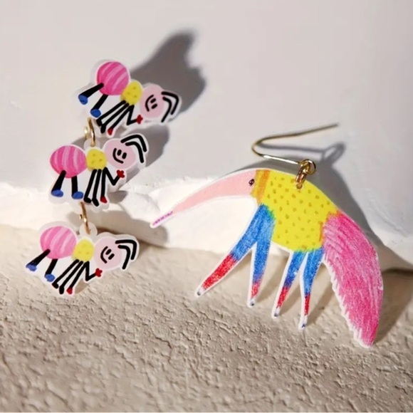 🔥Anteater and Ants Unique Asymmetrical Dangle Earrings - Picture 1 of 3